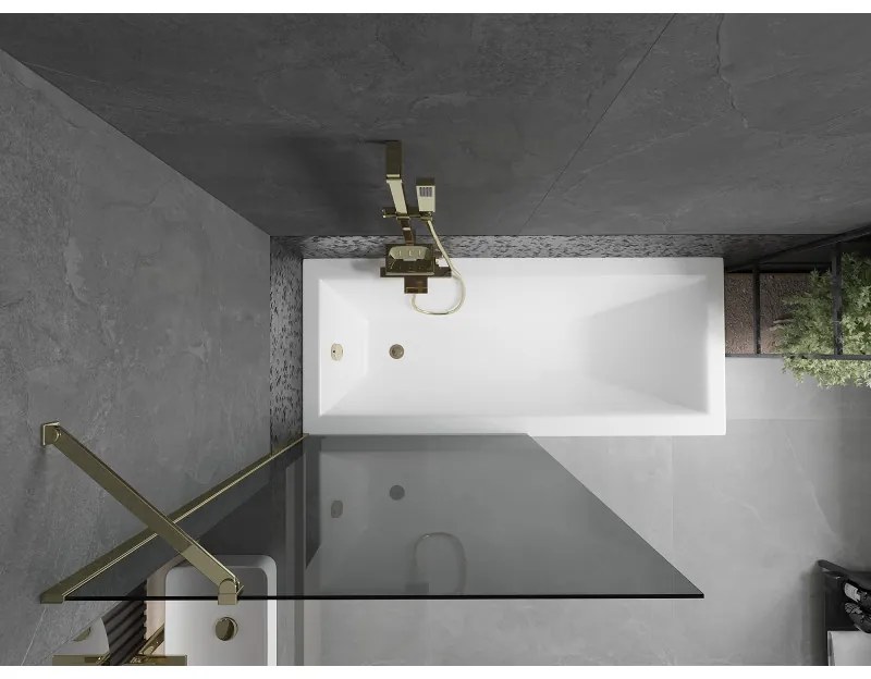 Mexen Next, vaňová zástena 1-krídlová 90 x 150 cm, fixné krídlo, 6 mm šedé sklo, zlatý profil, 895-090-000-00-40-50