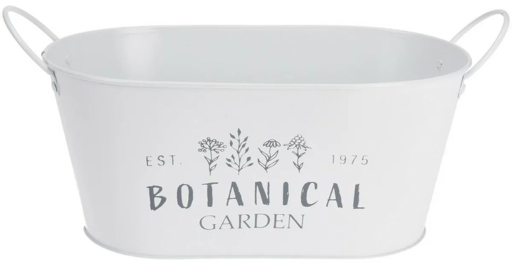 Kovový obal na truhlík Botanical garden biela, 26,3 x 12 x 16,5 cm