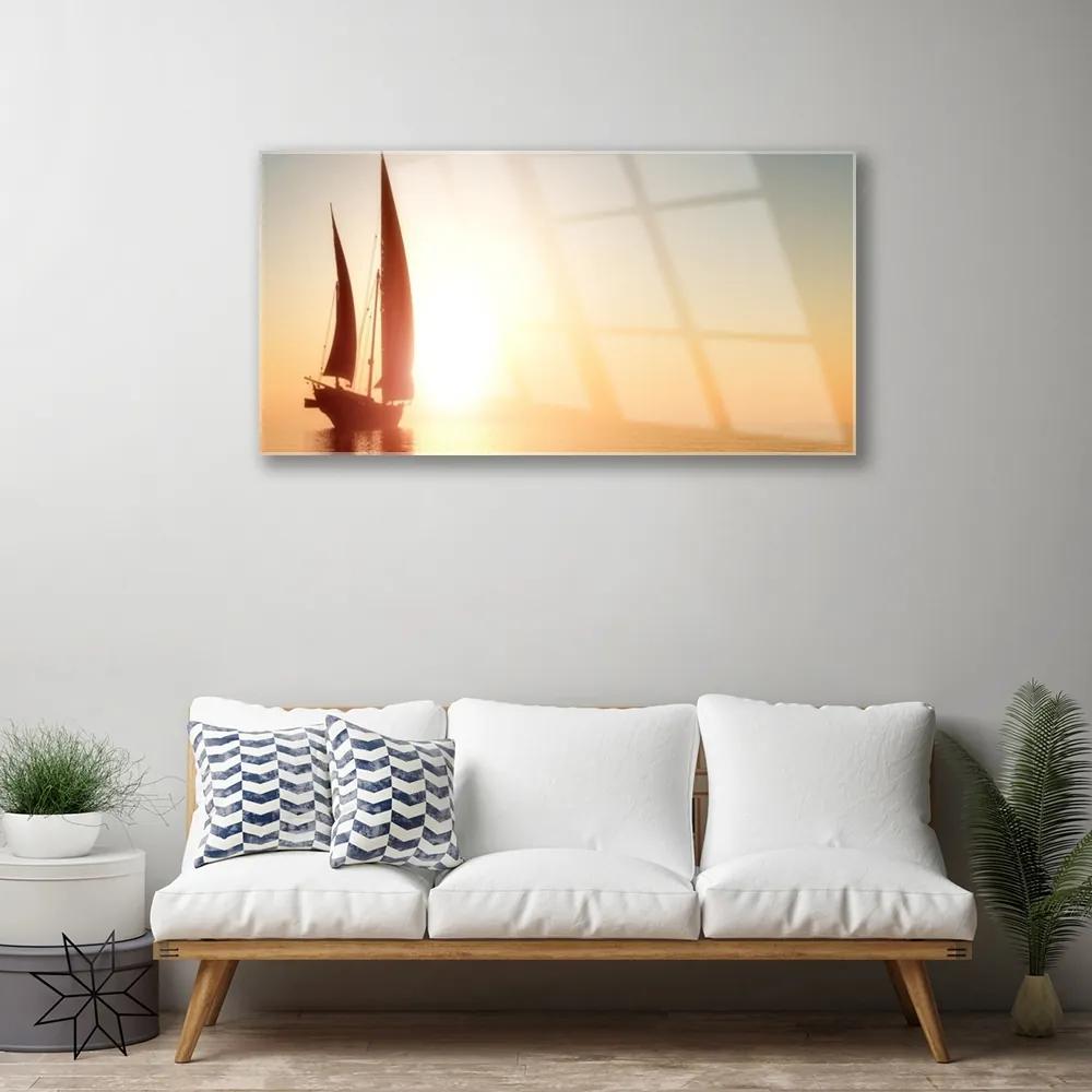 Skleneny obraz Loďka more slnko krajina 140x70 cm