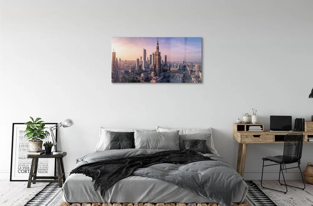 Sklenený obraz VARŠAVA Sunrise mrakodrapy panorámu 100x50 cm