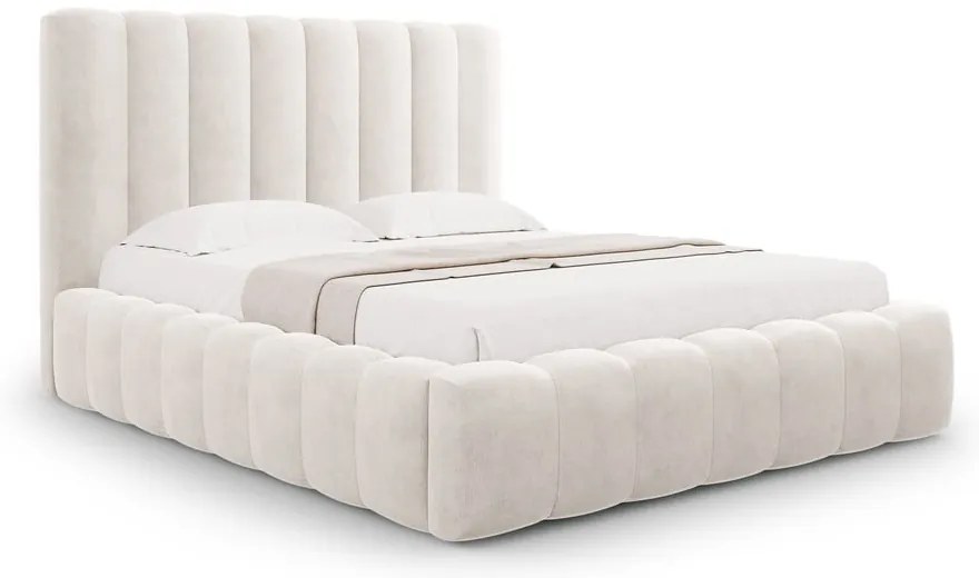 Krémová čalúnená dvojlôžková posteľ s úložným priestorom a roštom 200x200 cm Kelp – Micadoni Home