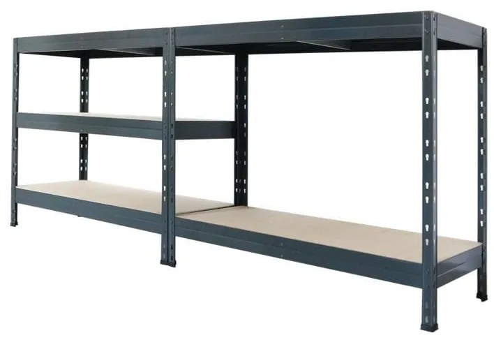 Kovový regál RIVET s drevenou HDF policou,180x90x45cm, 5 políc, 450 kg na policu, antracitová hladká štruktúra