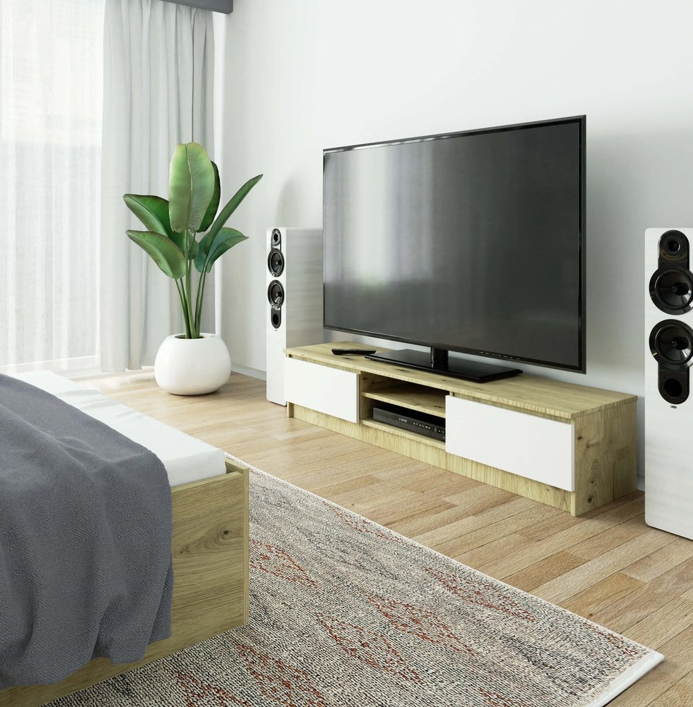 TV stolík Katalina (dub artisan + biela). Akcia -14%. Vlastná spoľahlivá doprava až k Vám domov. 1070708