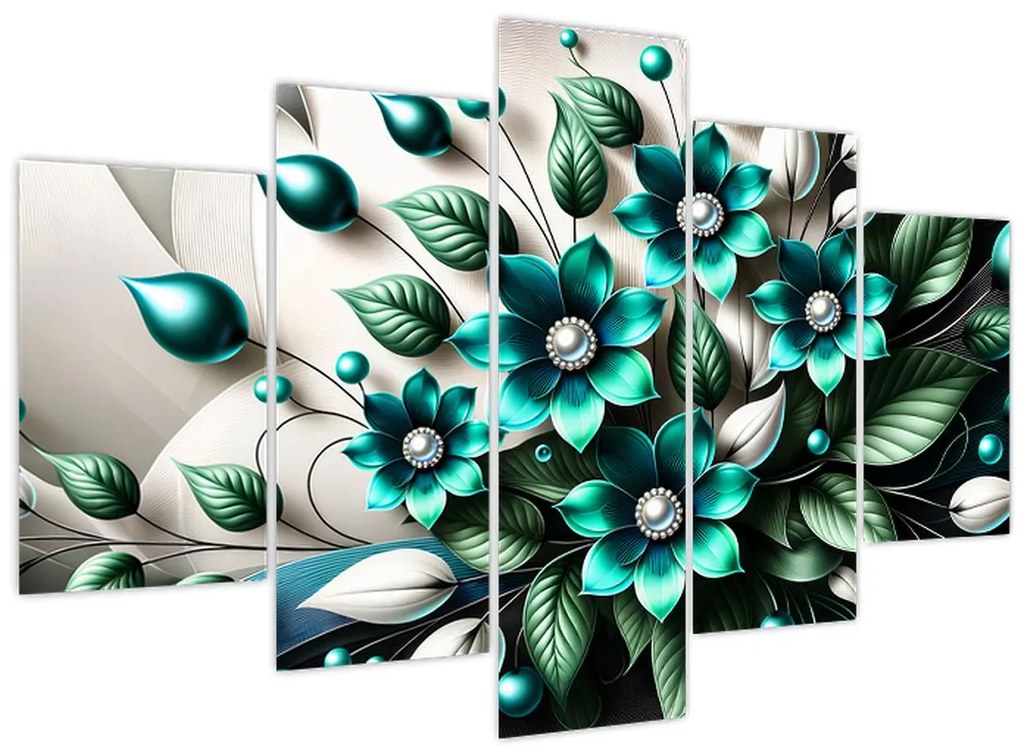 Obraz - 3D tyrkysové kvety (150x105 cm)