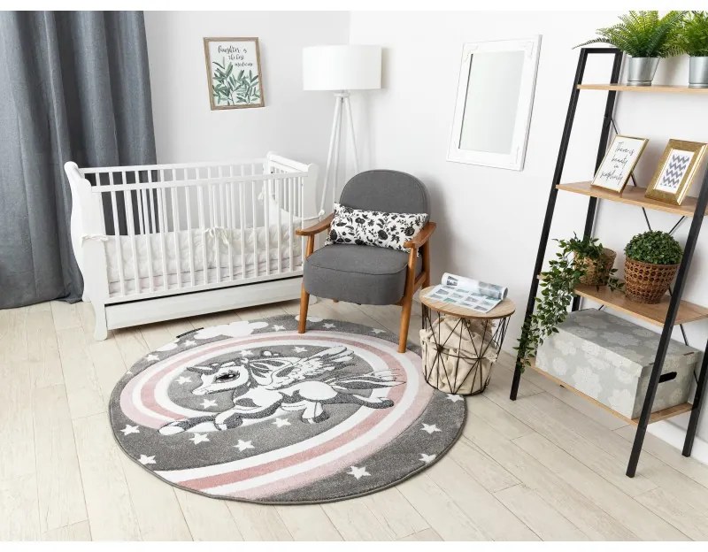 Detský kusový koberec Petit Pony grey kruh, 160x160 (priemer) kruh, ružová, detská izba, Dywany Łuszczów