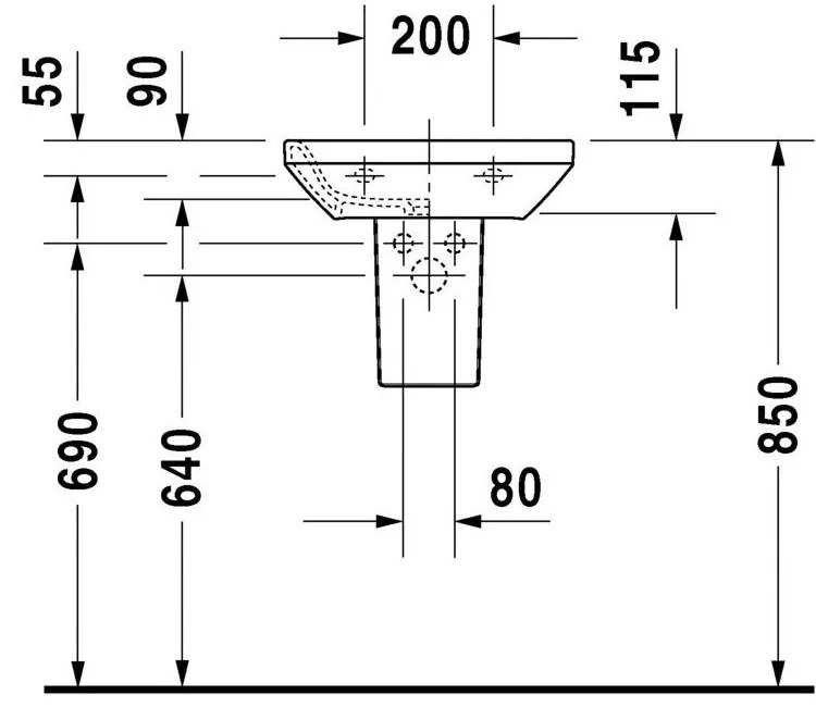 DURAVIT DuraStyle závesné umývadielko s otvorom, bez prepadu, 450 mm x 335 mm, s povrchom WonderGliss, 07084500001