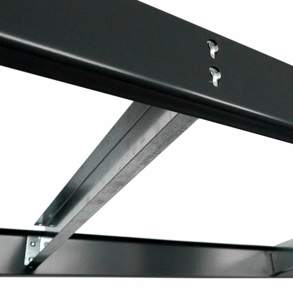 PROFESSIONAL Bezskrutkový kovový regál s HDF policou 200X240X60 cm, 4 police, 500 kg na policu, antracitová farba