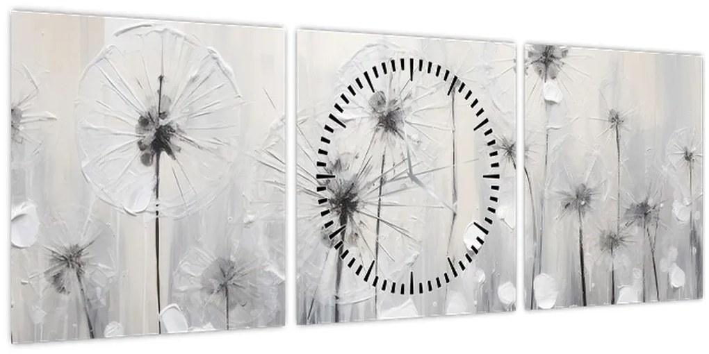 Obraz - Púpavy, maľba (s hodinami) (90x30 cm)