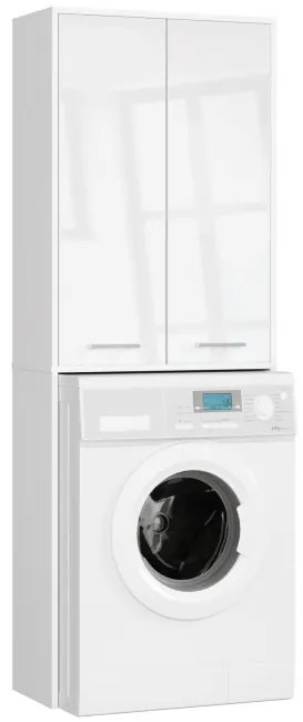 Kúpeľňová skrinka nad práčku FIN180 PILLARO FULL 2D leská biela