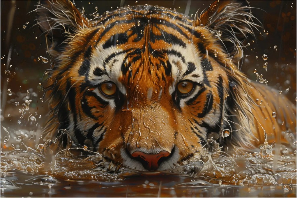 Obraz - Portrét tigra vo vode (90x60 cm)