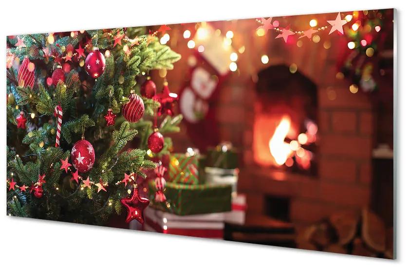 Obraz na akrylátovom skle Ozdoby vianočný strom darčeky 100x50 cm