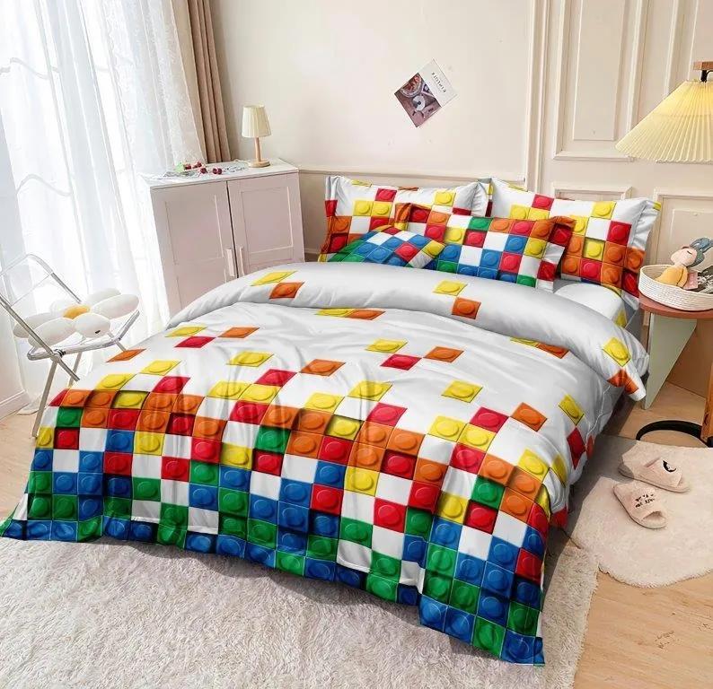 Dekorstudio Posteľné obliečky s farebnými kockami PEB-881 Rozmer posteľných obliečok: Šírka x Dĺžka: 140x200cm + 1ks 70x80 cm