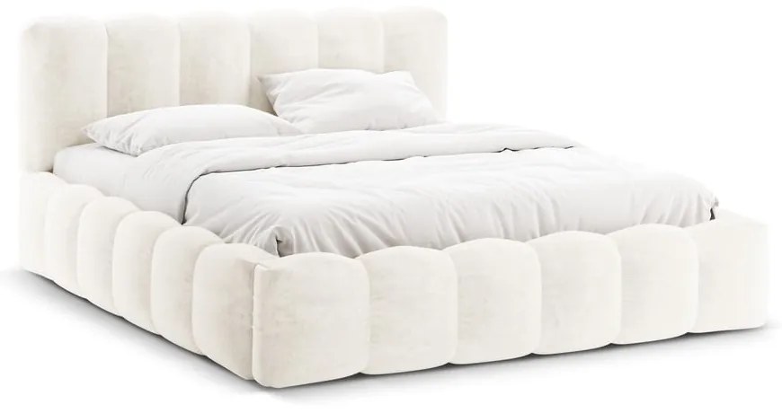 Krémová čalúnená dvojlôžková posteľ s úložným priestorom a roštom 160x200 cm Lupine – Micadoni Home