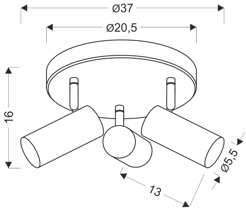 Candellux Čierne stropné svietidlo Colly pre žiarovku 3x GU10 s guľatou základňou 98-01672