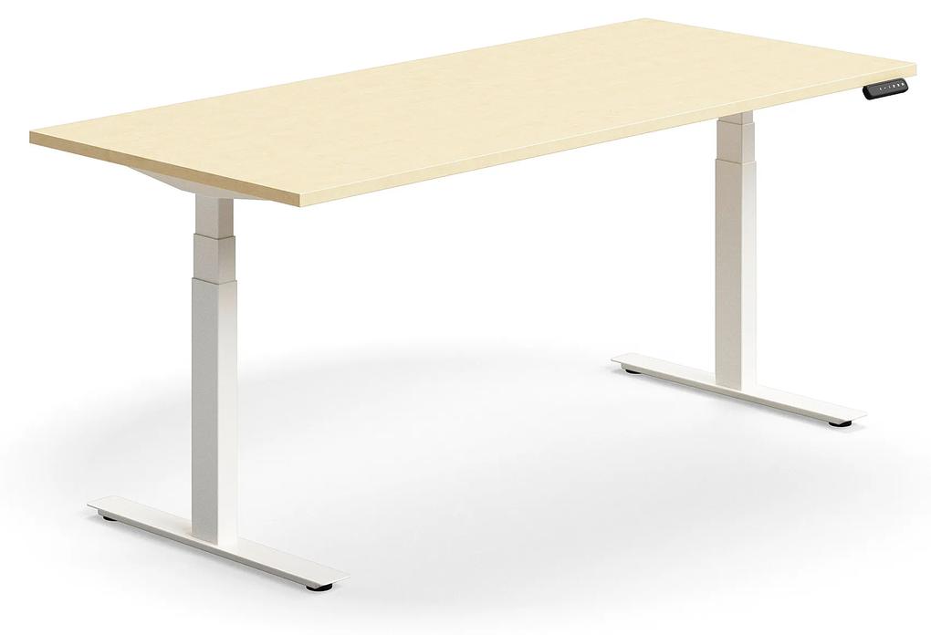 Výškovo nastaviteľný stôl QBUS, rovný, 1800x800 mm, biely rám, breza