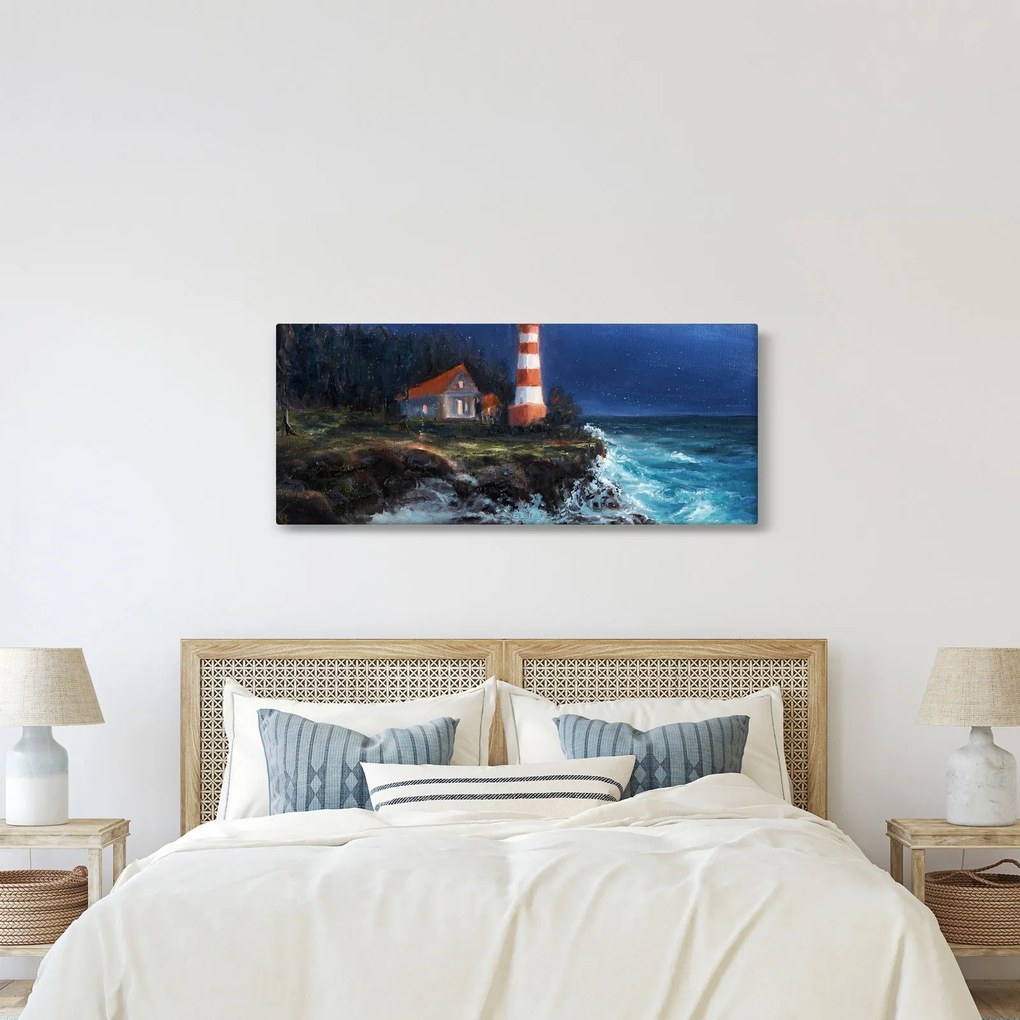 Obraz - Maják na brehu oceánu, aquarel (120x50 cm)