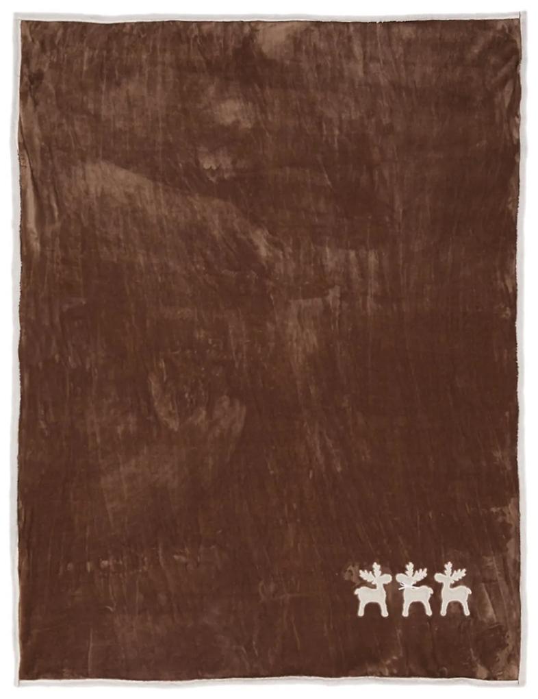 Hnedý plyšový pléd s jeleňmi Olli - 130 * 160 cm
