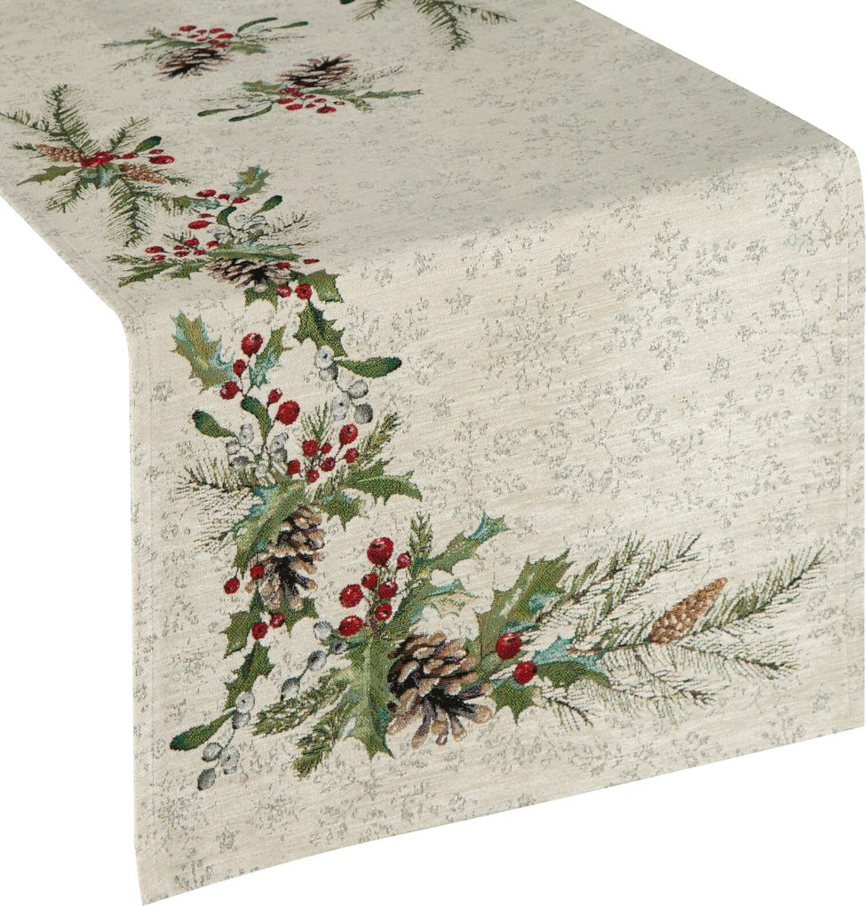 VIANOČNÝ GOBELÍNOVÝ BEHÚŇ NA STÔL PINE 40X100 CM VZOROVANÁ
