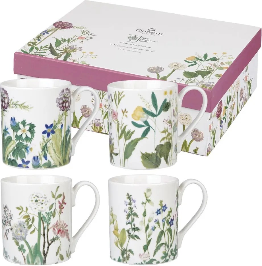 Sada 4 hrnčekov z kostného porcelánu Churchill China Himalyan Flowers, 250 ml