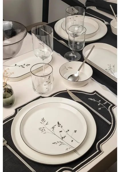 27-dielna jedálenská súprava, biela/čierna, porcelán