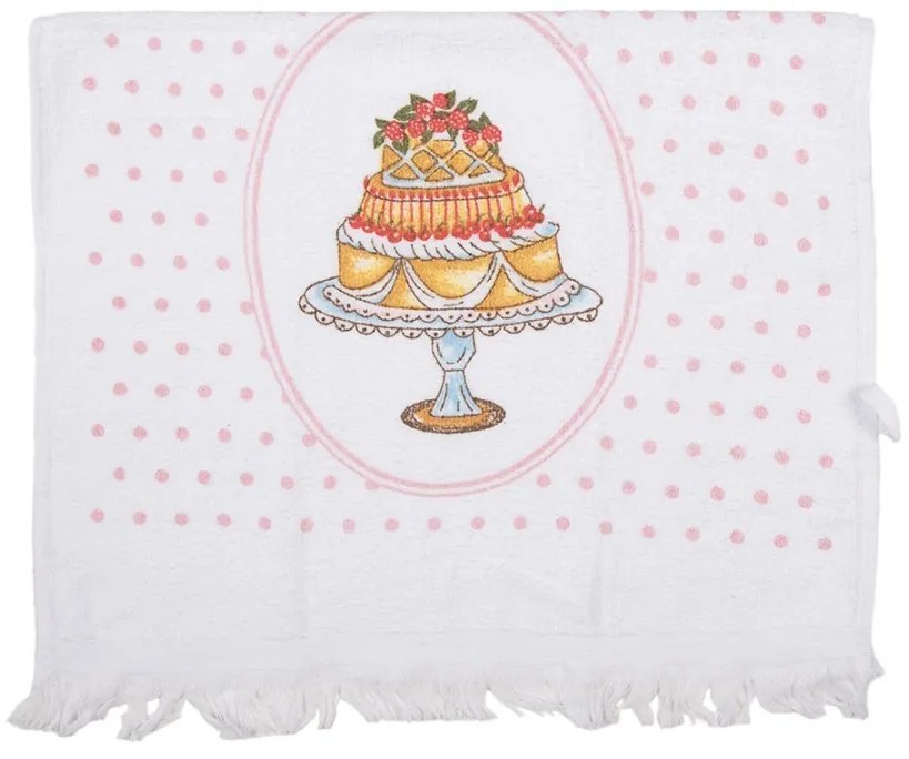 Biely kuchynský froté uterák s tortkou - 40*66 cm