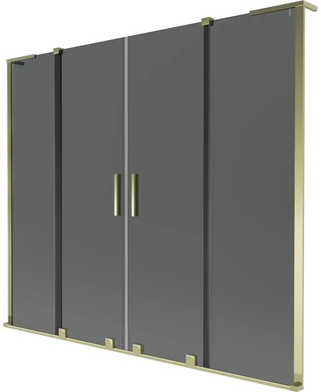 Mexen Velar L Duo, 2-krídlová posuvná vaňová zástena 200 x 150 cm, 8mm šedé sklo, zlatá lesklá, 896-200-003-42-50