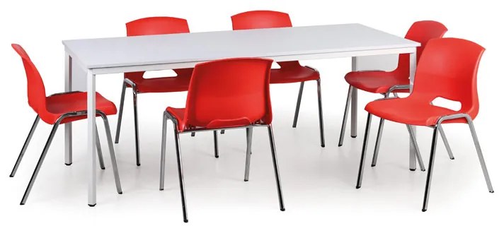 Stôl jedálny, sivý 1800x800 + 6 stoličiek Cleo, červená