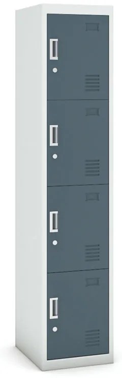 Šatníková skrinka s úložnými boxami, 4 boxy, 1800 x 380 x 450 mm, cylindrický zámok, sivá/tmavosivá