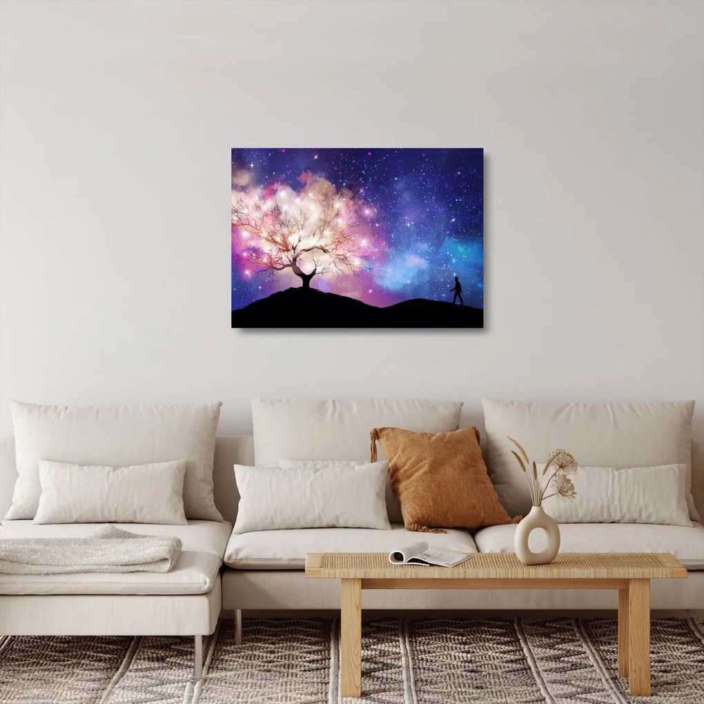 Sklenený obraz - Vesmírny strom (70x50 cm)