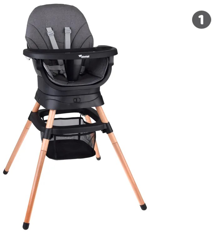 Jokomisiada Viacúčelová otočná stolička na kŕmenie 6v1 pre deti –ZA5659 sivá