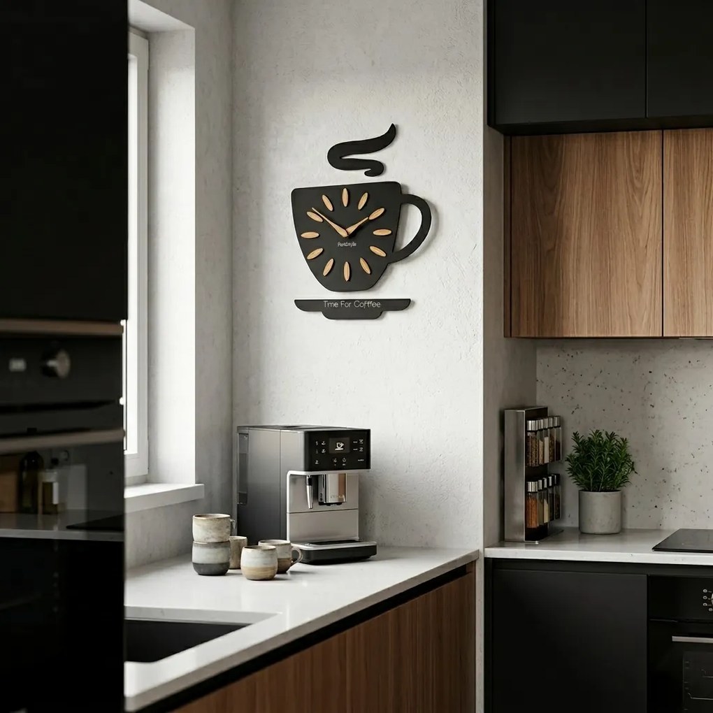 Dekorstudio Nástenné hodiny v tvare šálky Time for Coffee 45x30 cm – čierne