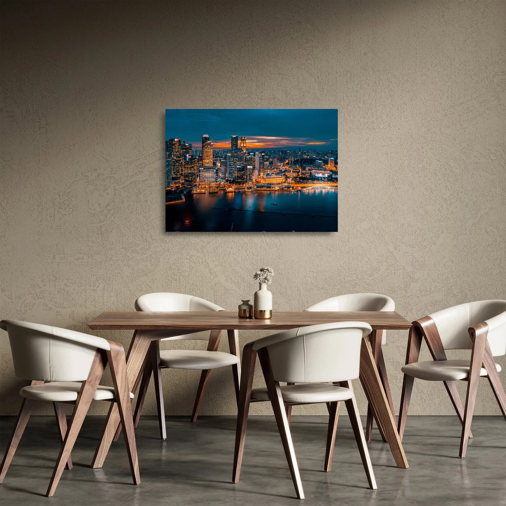 Sklenený obraz nočného mesta (70x50 cm)