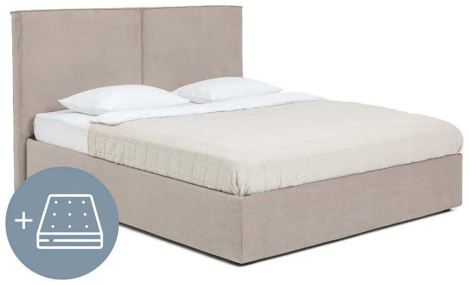 Čalúnená dvojlôžková posteľ taupe s úložným priestorom s matracom/s roštom 160x200 cm Thessa Bold – Bonami Selection