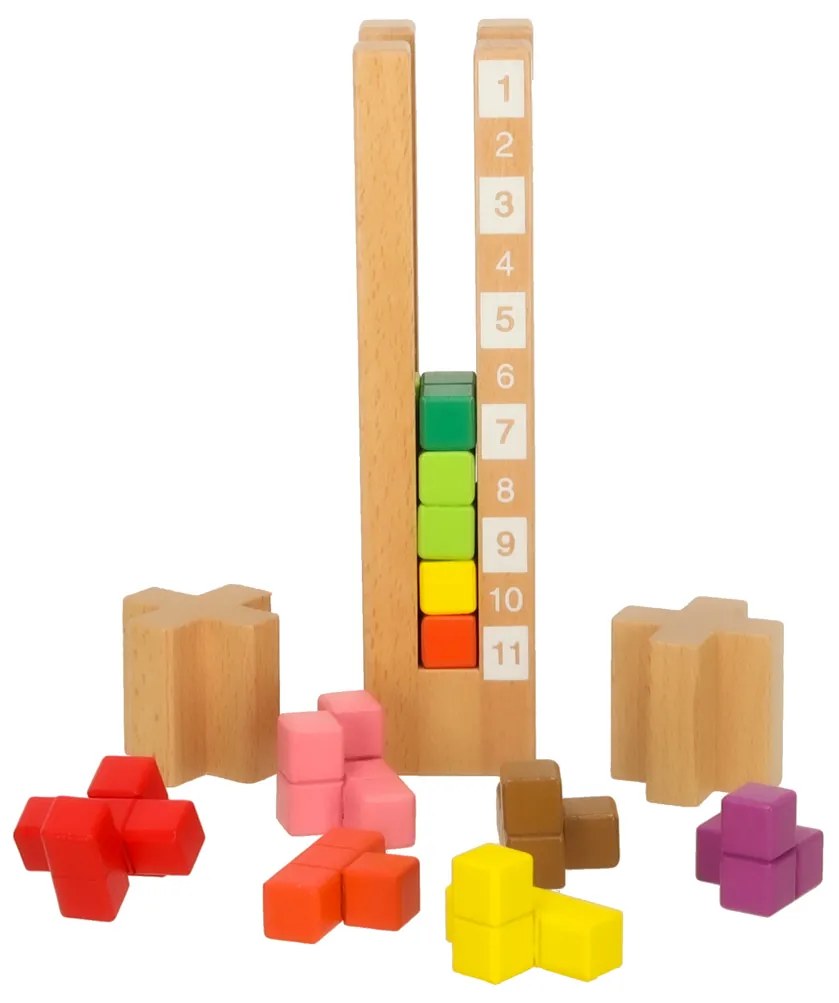 KIK Drevená Montessori veža s farebnými kockami a blokmi