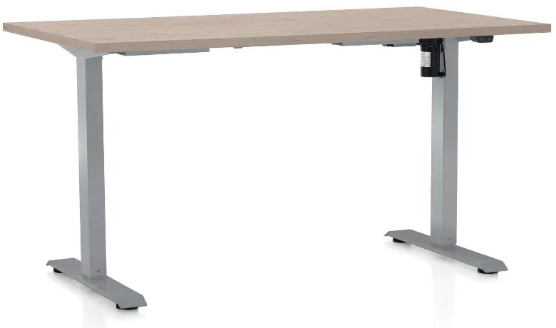 Výškovo nastaviteľný stôl OfficeTech A, 140 x 80 cm, sivá podnož, dub