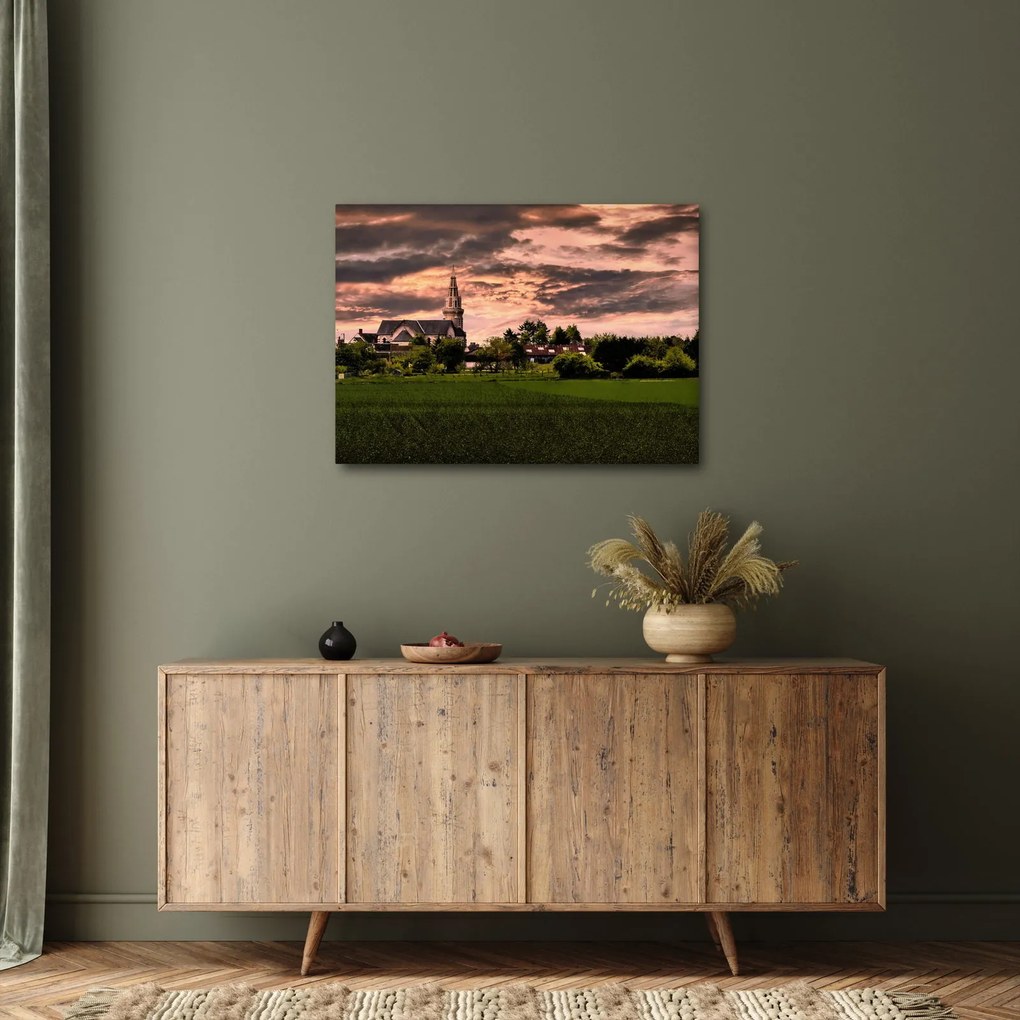 Obraz krajiny s kostolom (70x50 cm)