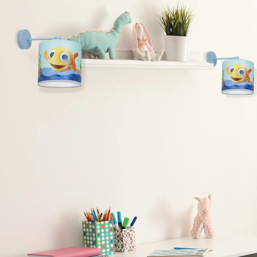 Detské nástenné svietidlo Fish, 1x plastové tienidlo so vzorom, bl
