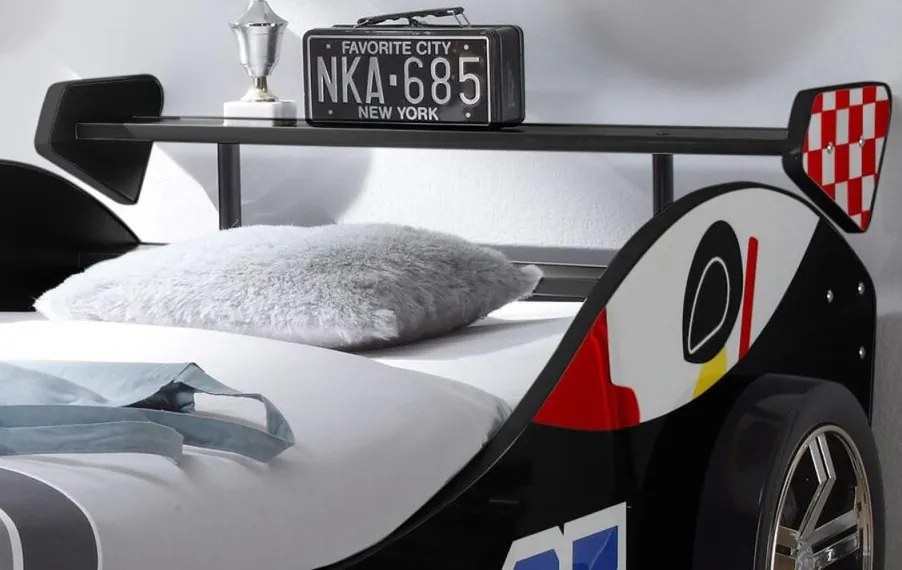 Detská závodná posteľ Energy 90x200 cm, čierne auto s osvetlením