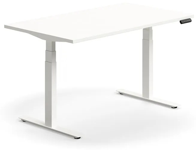 Výškovo nastaviteľný stôl QBUS, rovný, 1400x800 mm, biely rám, biela