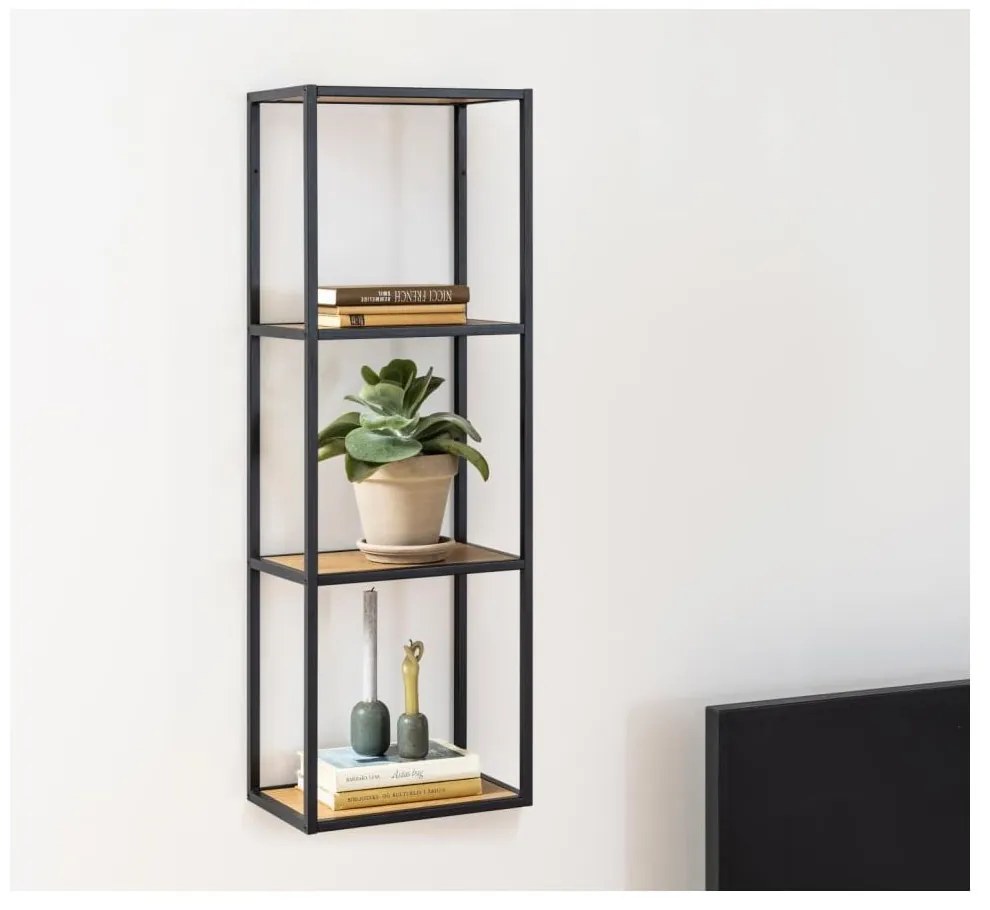 Nástenná knižnica v dekore duba v čierno-prírodnej farbe 37x108 cm Seaford – Actona