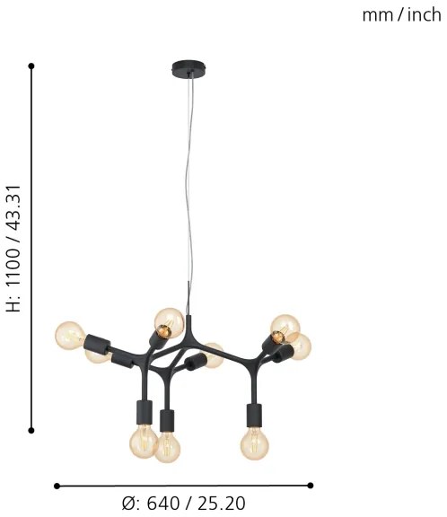 Eglo 98346 - Luster na lanku BOCADELLA 9xE27/60W/230V
