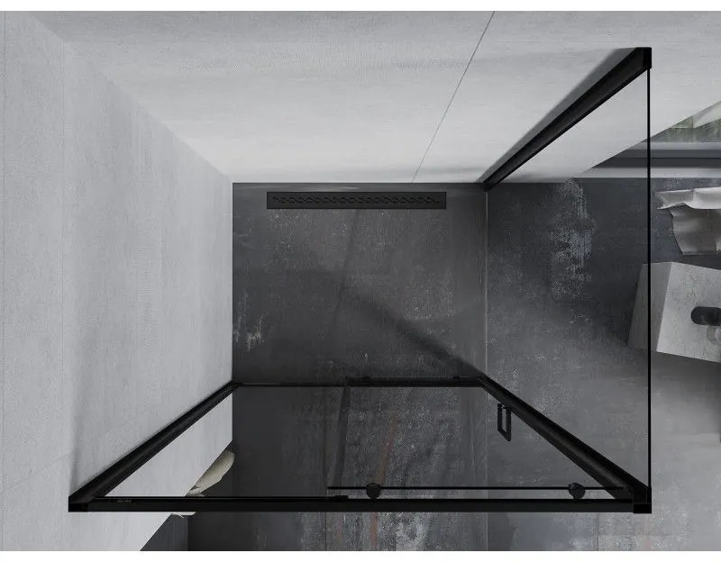 Mexen Apia, sprchový kút s posuvnými dverami 125 (dvere) x 90 (stena) cm, 6mm číre sklo, čierny profil, 840-125-090-70-00