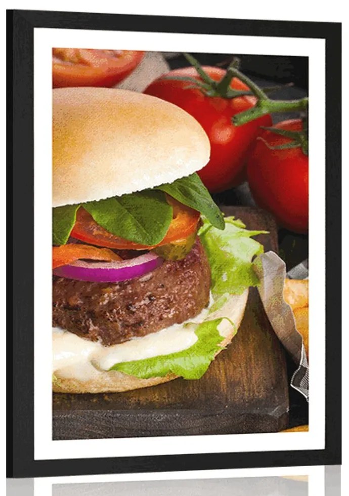 Plagát s paspartou americký hamburger - 60x90 silver