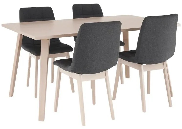 Jedálenský set vo farbe svetlý buk čalúnený sivou látkou