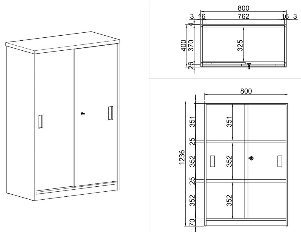 Skriňa zasúvacia ARRISTO LUX, 800 x 400 x 1236 mm, orech