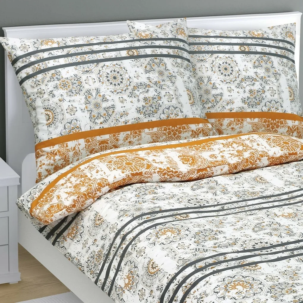 Bellatex Bavlnené obliečky Retro sivo oranžová, 140 x 200 cm, 70 x 90 cm