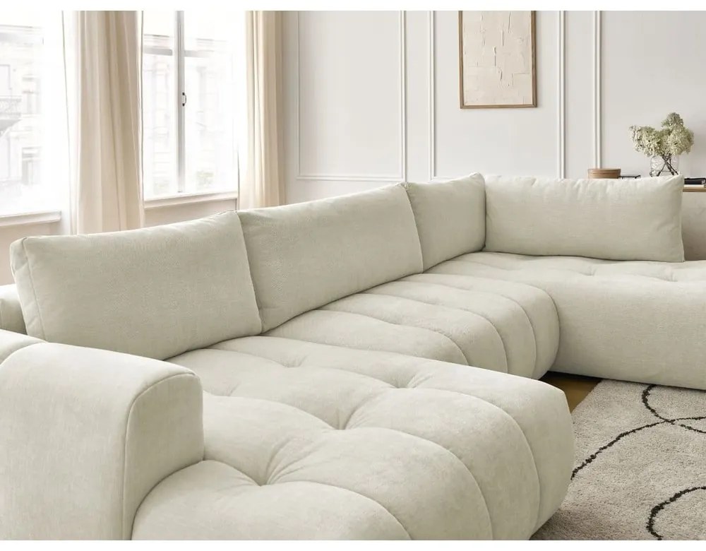 Béžová rozkladacia/s úložným priestorom rohová pohovka (pravý roh/do tvaru "U") Fuji – Bobochic Paris