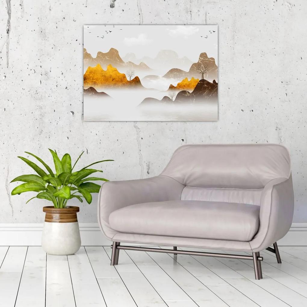 Sklenený obraz - Hory v hmle (70x50 cm)