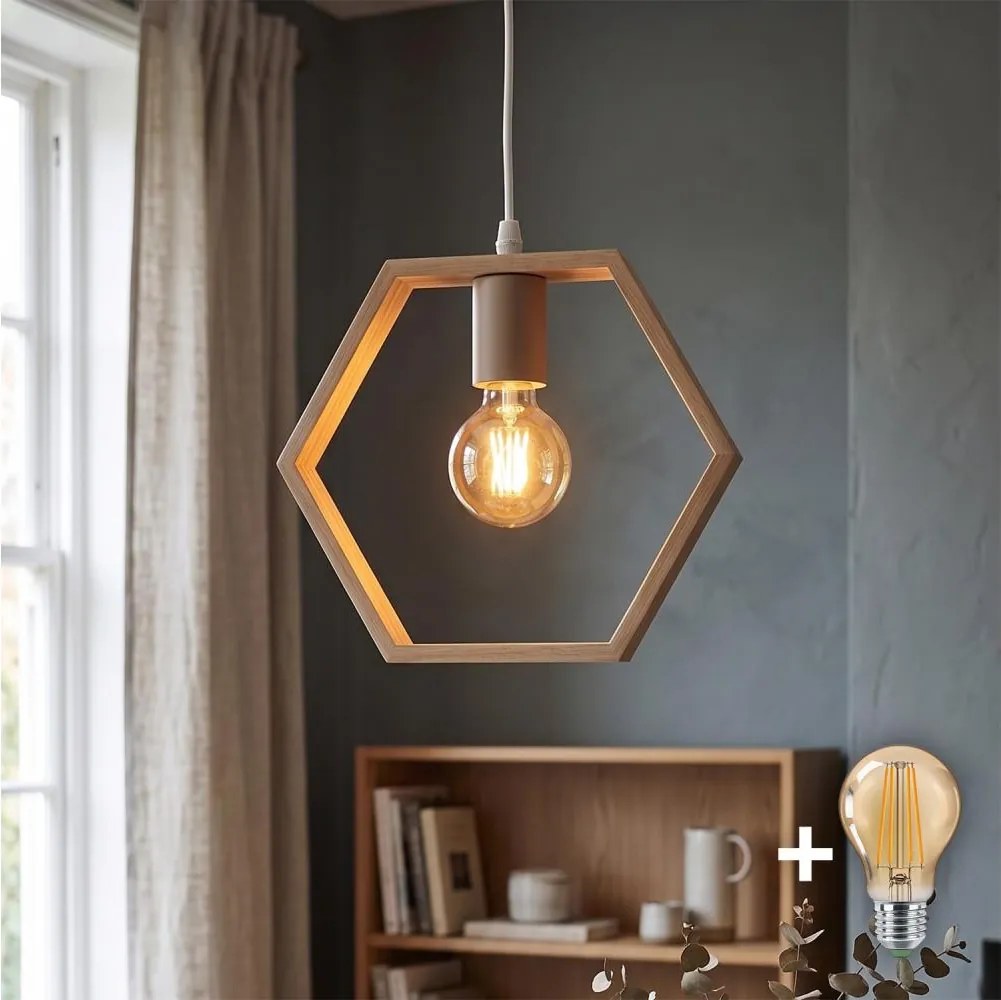 Aigostar - LED drevený luster na lane 1xE27/9W/230V 2200K borovica