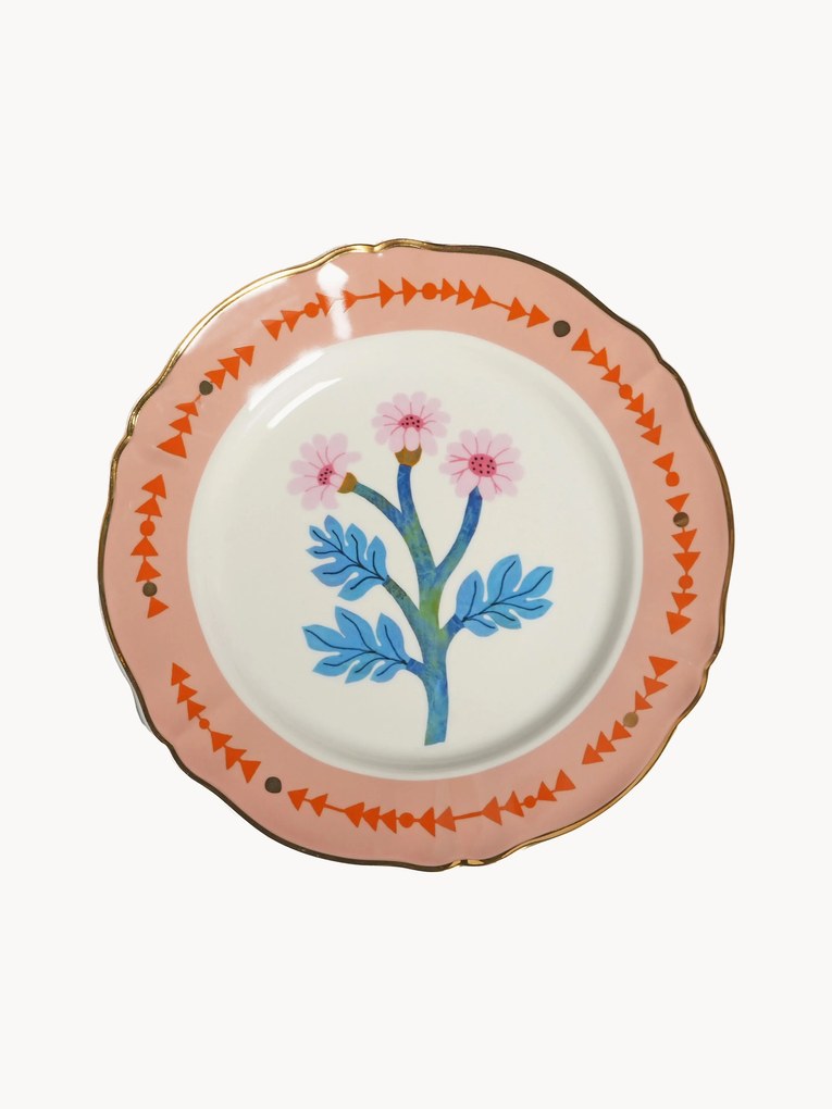 Ručne vyrobený porcelánový plytký tanier Botanica